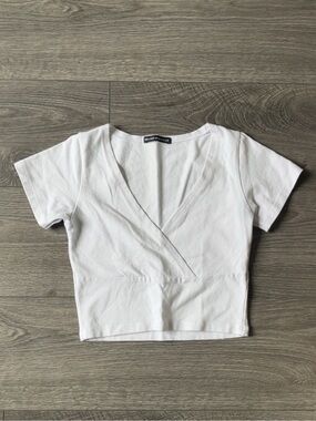 Brandy Melville White Wrap-Front Crop Top